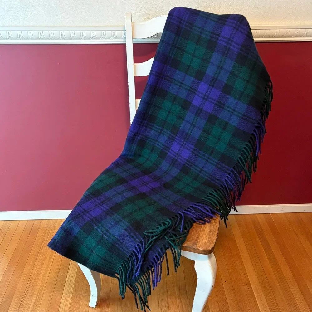 New Hector Russell Black Watch Tartan Wool Blend Throw Blanket 56